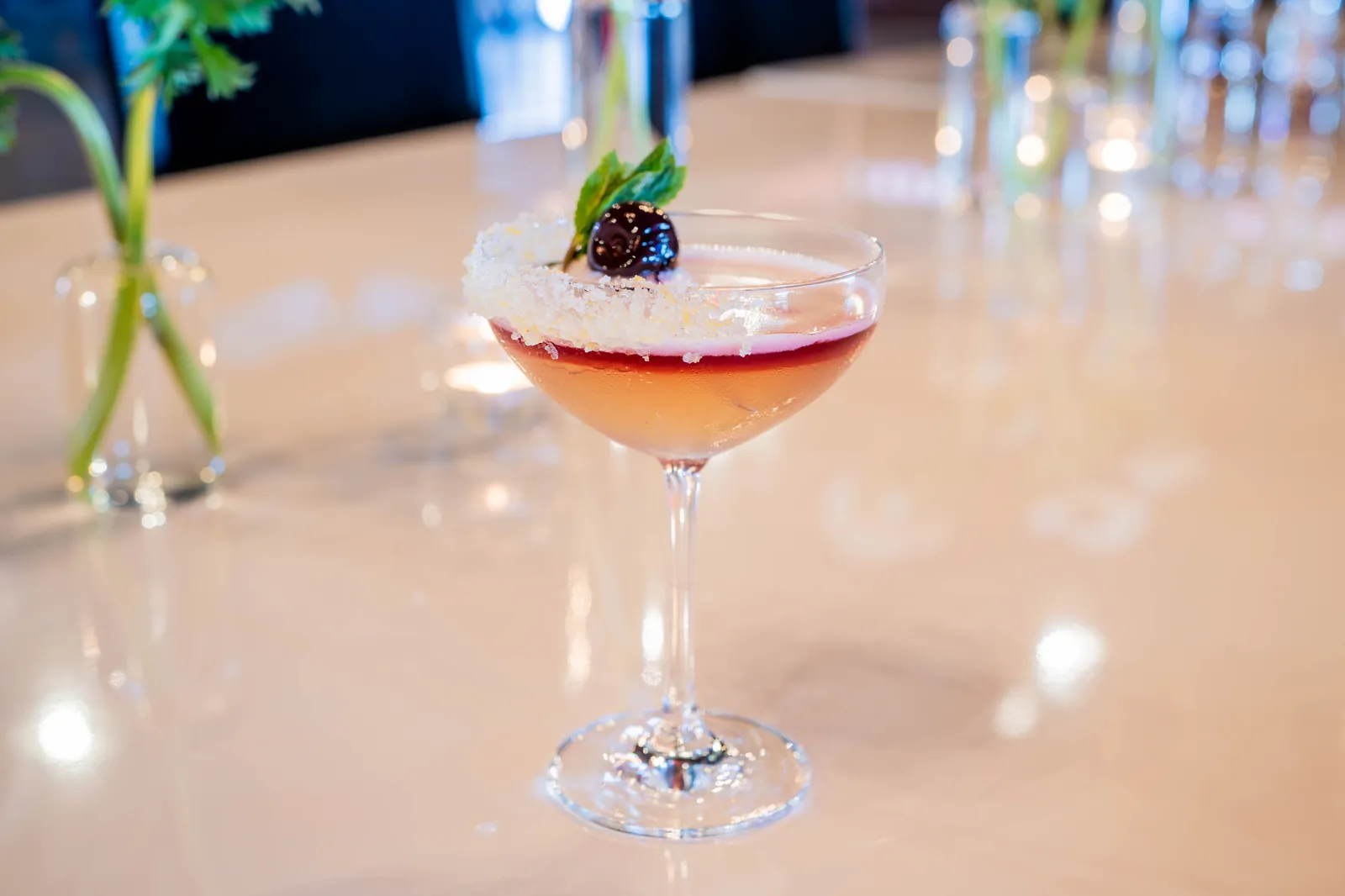 A garnished signature cocktail